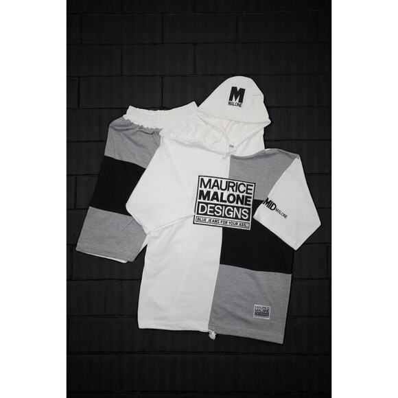 Maurice Malone Designs Colorblock Hoodie Shorts Set Men’s L White Gray Black MMI - Picture 2 of 14